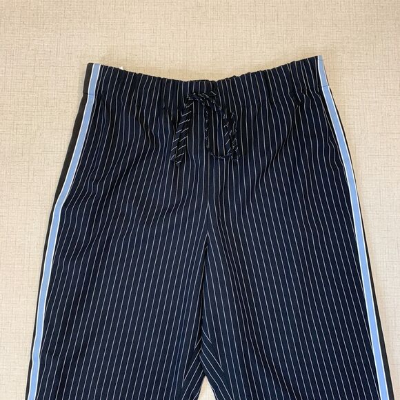 BCBGMaxazria Drawstring Jogger Pants Women L Large Navy PinStripe Tuxedo Pull On - Picture 5 of 14
